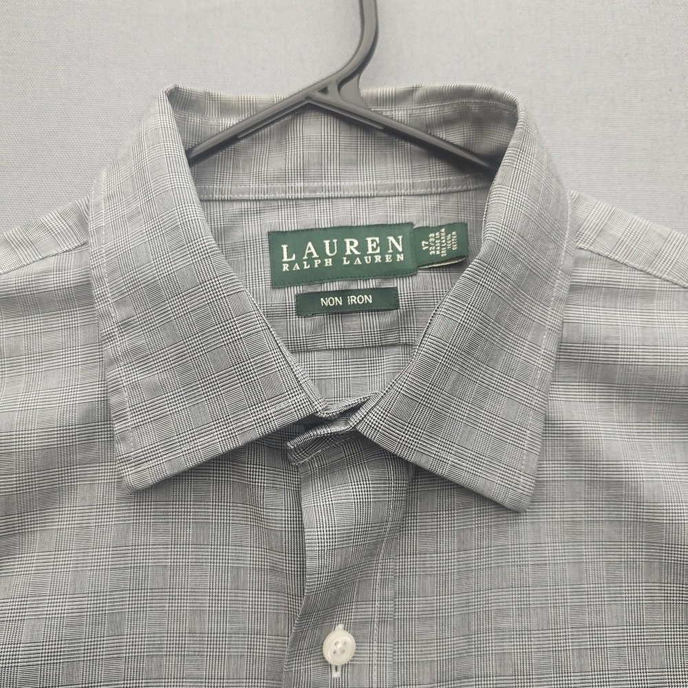 Lauren Ralph Lauren‎ Button Up Shirt Mens 17 34/35 Long Sleeve Gray Non Iron